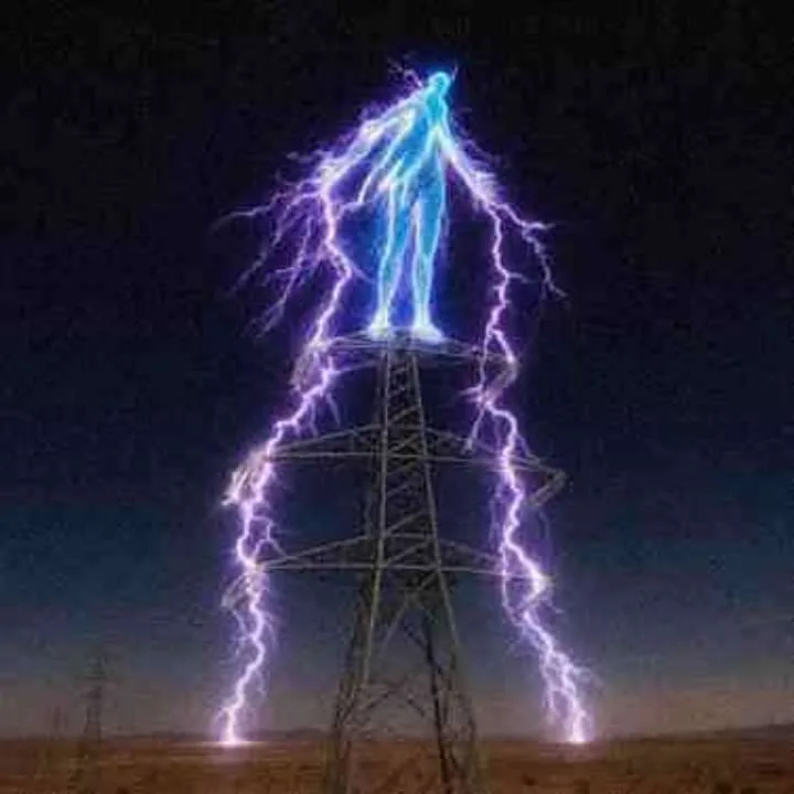 Lightning figure on top of a transmission tower